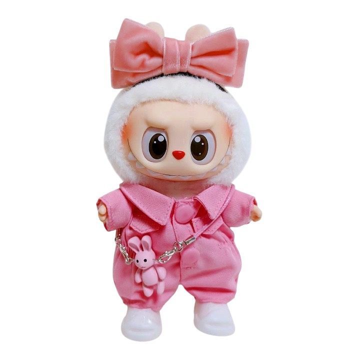 ぬい服 ラブブ 着せ替え ピンクのつなぎセット オーバーオール 靴付き