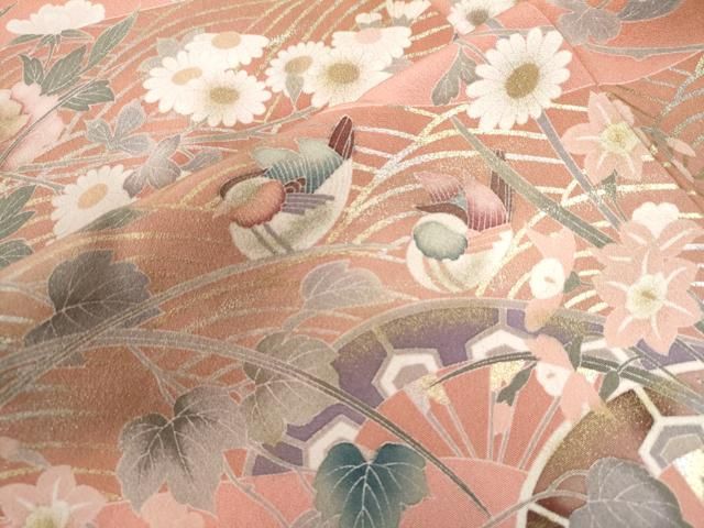 平和屋着物○訪問着 片輪車鴛鴦草花文 暈し染め 金銀彩 正絹 逸品