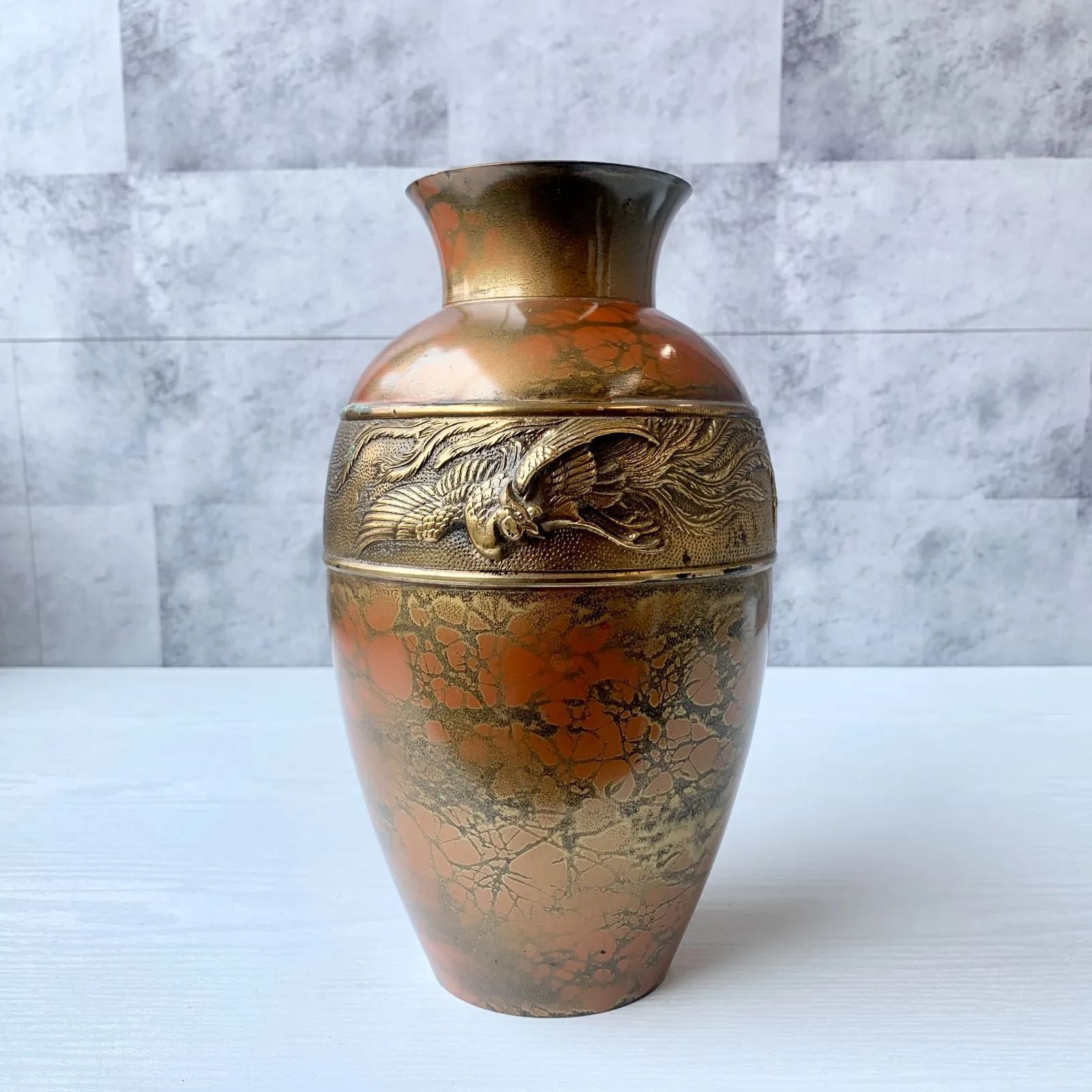 ☆銅製花瓶☆ 鋳銅製 耳付花瓶 壺 アンティーク - 花瓶