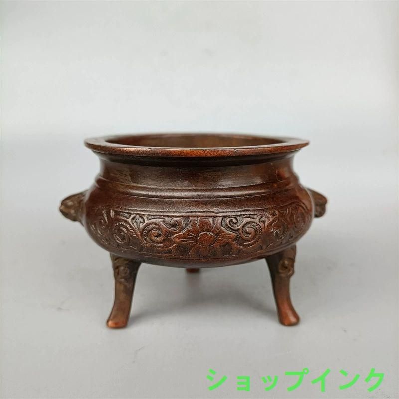 銅器 香炉 三足鼎炉 彫花香炉 線香 盤香 供仏炉 工芸品 置物