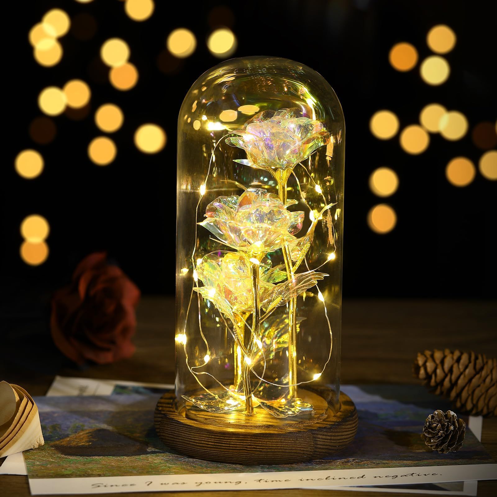 新着商品 プレゼント 母 メッキローズ 飾り バレンタイン LEDライト付き 枯れない花 部屋飾り インテリア 3輪 引越しバラ 母の日 記念日 誕生日 入学 卒業 お祝い お見舞い お礼 薔薇 女性 プレゼント Lewondr クリスマス ガラスドーム 飾