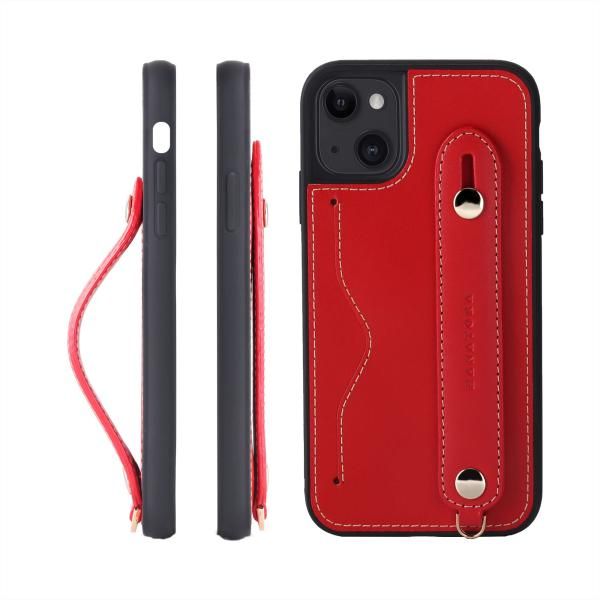 HANATORA] iPhone 15 ケース 本革 グリップケース レザー ストラップ