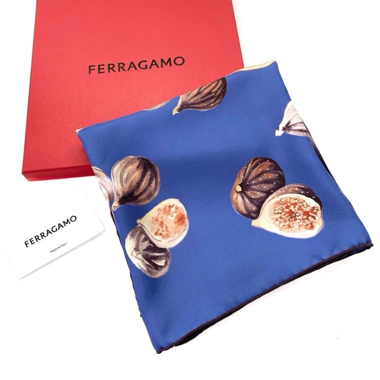 FERRAGAMO フェラガモ スカーフ 新ロゴ フィグ いちじく ブルー