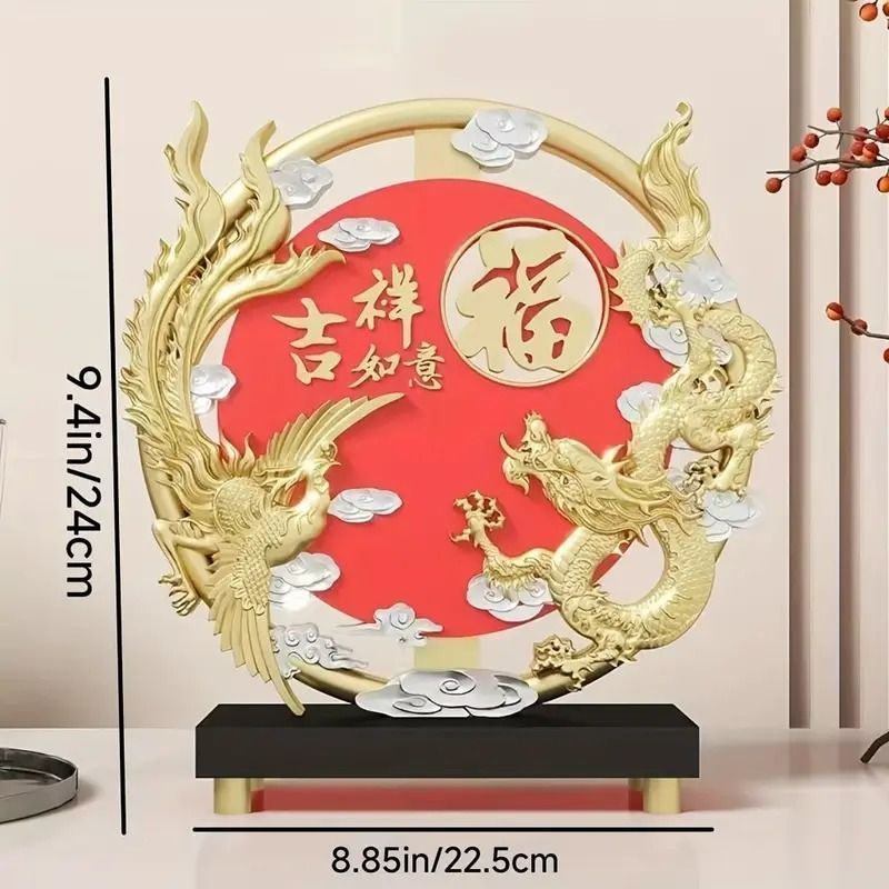 龍 ドラゴン 鳳凰 鶏 円形 オブジェ 置物 運 風水 幸運 健康