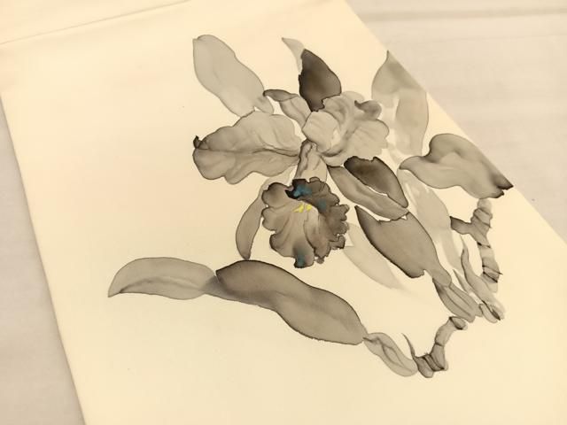 平和屋着物○塩瀬 九寸名古屋帯 手描き 般若 黒地 金彩 正絹 逸品