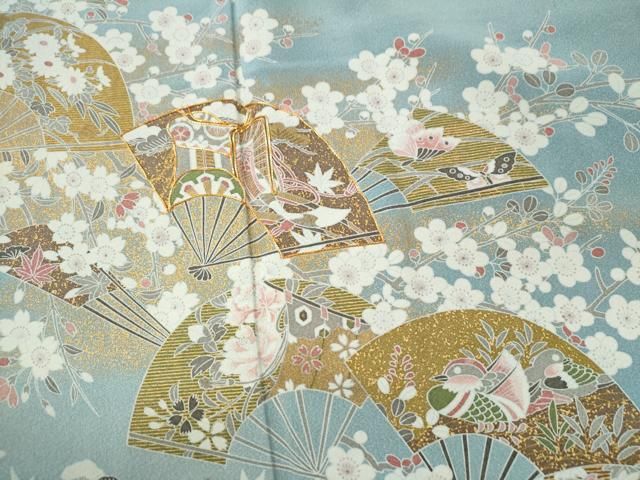 平和屋着物□訪問着 駒刺繍 扇面御所車鴛鴦貝合せ花文 暈し染め