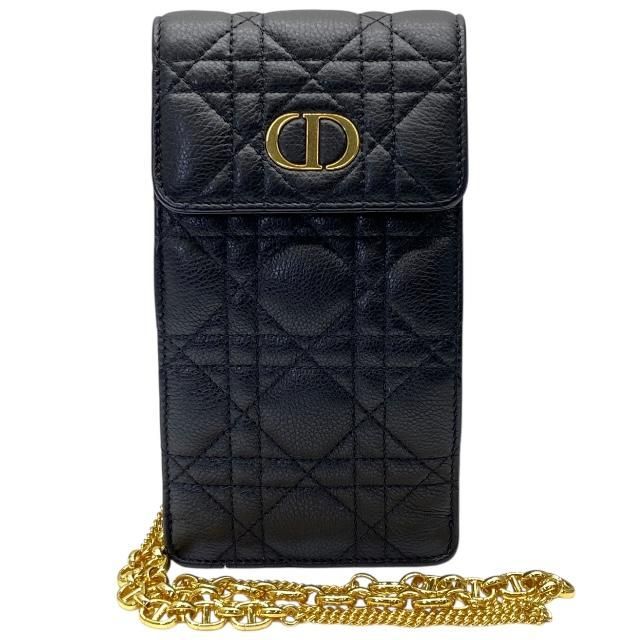 Christian Dior ディオール カロ フォンホルダー スマホホルダー ショルダーバッグ チェーンバッグ 肩掛け 斜め掛け カーフスキン ブラック