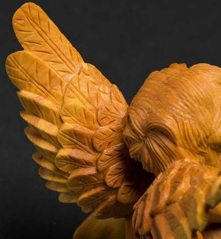 職人手作り ツゲの木彫り天然木 天使 ?インテリア 工芸品 職人手作り