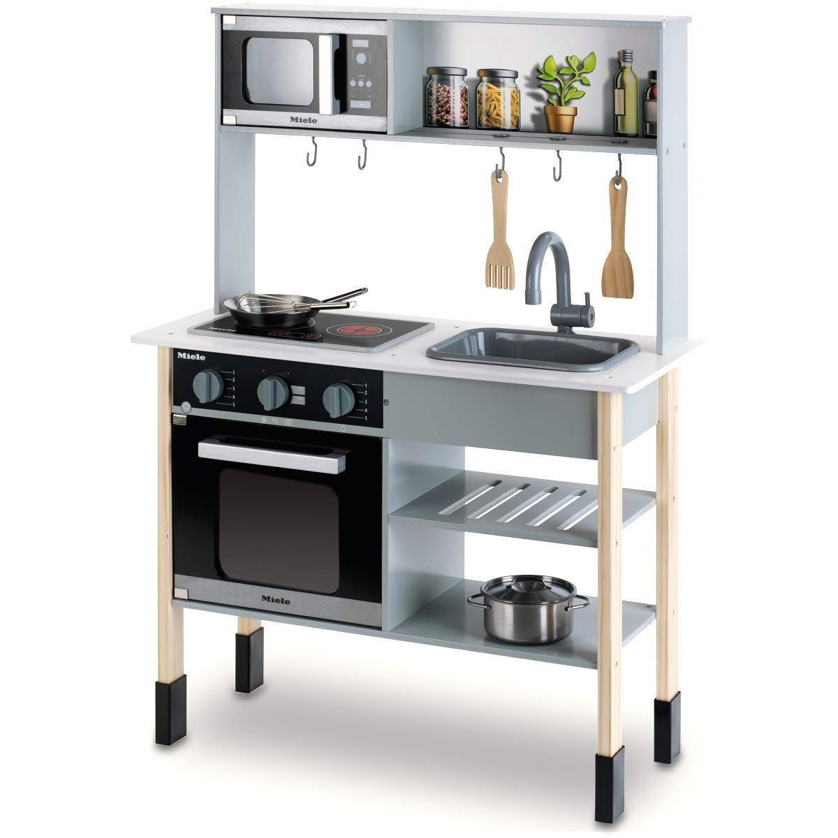 Klein(クライン) Miele 木製 ままごとキッチン ＆ ステンレス製お鍋セット ドイツ家電ブランド 収納付き 安心安全設計 子供用 おもちゃ