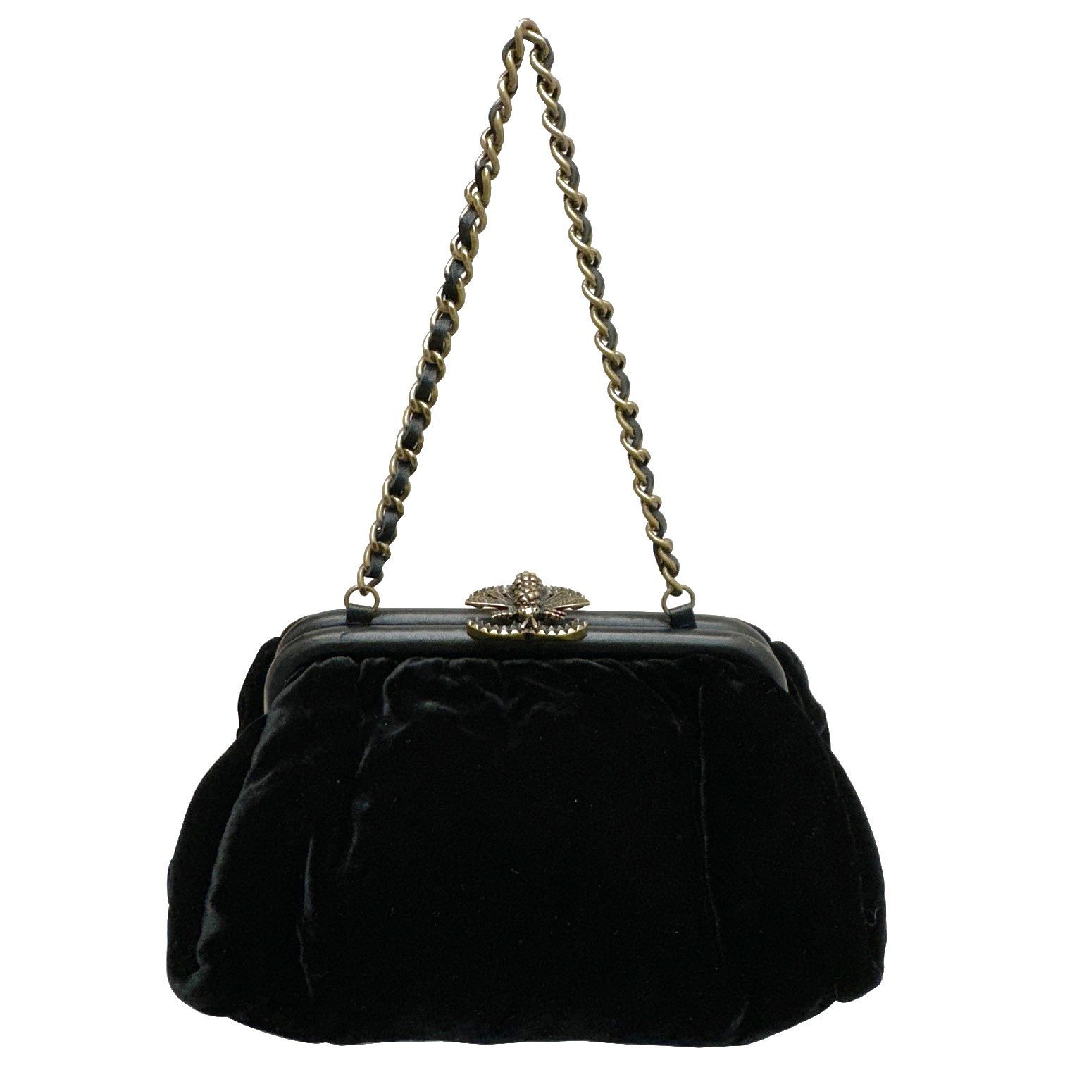 CHANEL 黒ベルベットパーティーバッグ Mini flap bag, Velvet, strass & gold-tone metal, black