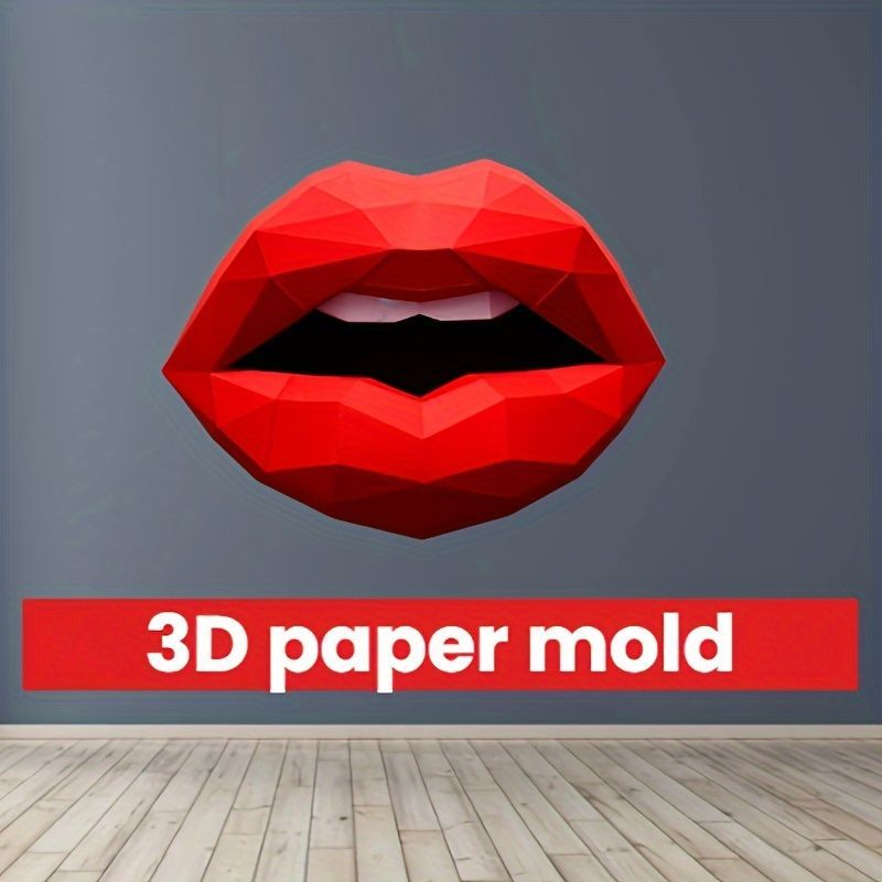 壁掛けアート 幾何学的 折り紙デザイン セクシー 唇の形 3D ペーパー