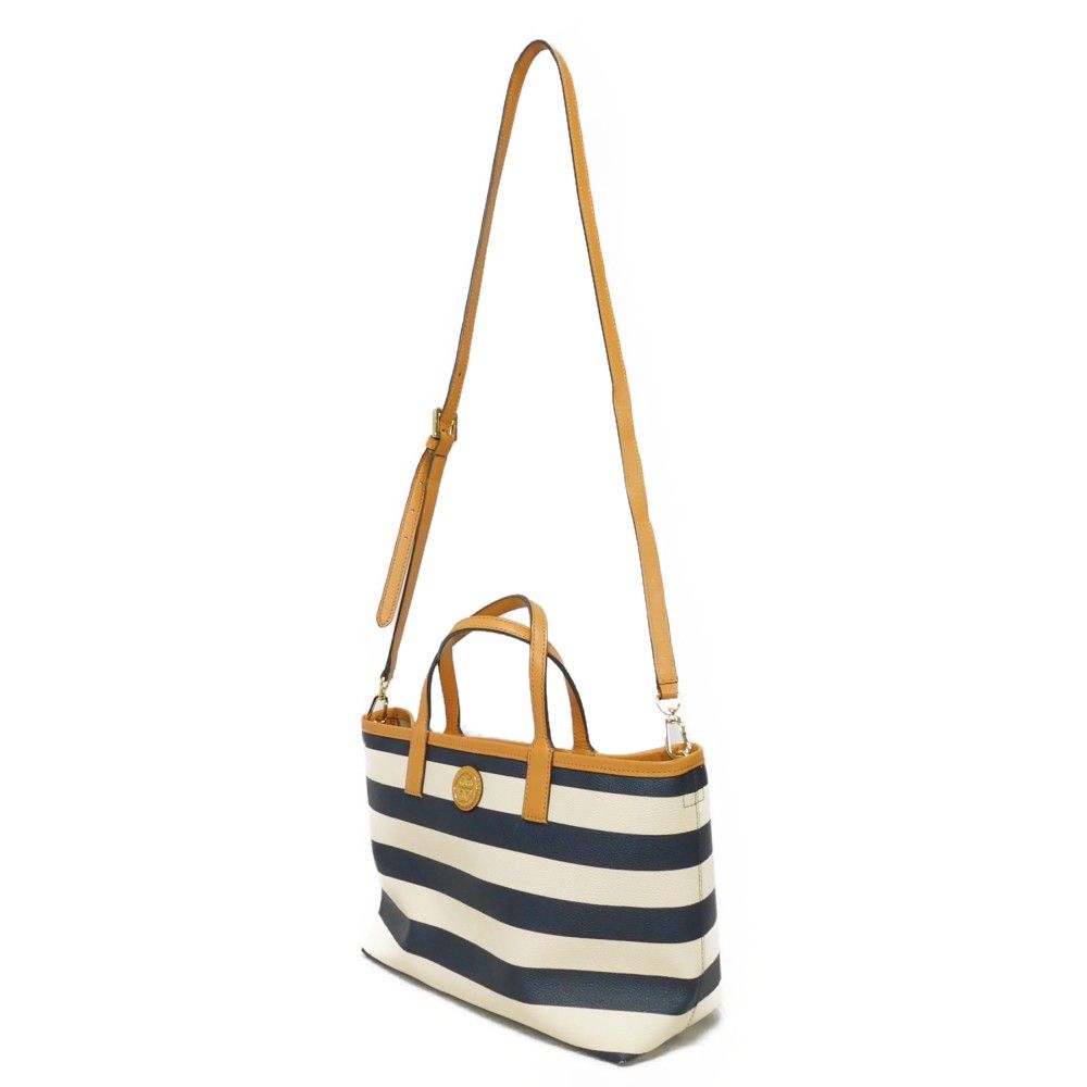 新作グッ ボーダー トリーバーチ Burch Tory トート ネイビー ブラウン バッグ