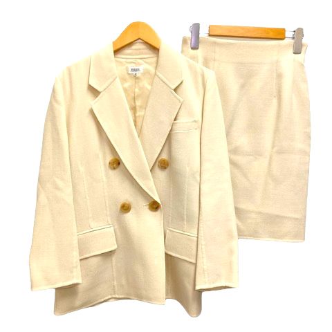フォクシー FOXEY セットアップ ウール ジャケット スカート 長袖 膝丈 無地 40 白 アイボリー