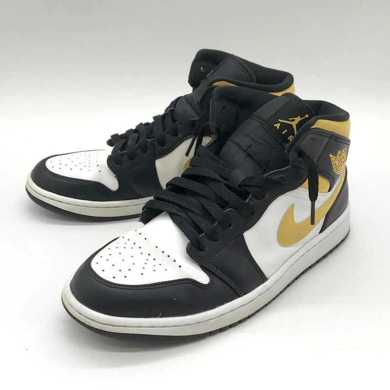 Nike スニーカー Air Jordan 1 Mid White PollenBlack 554724-177 エアジョーダン1 27.5cm ホワイト イエロー ブラック ナイキ 靴 B11230