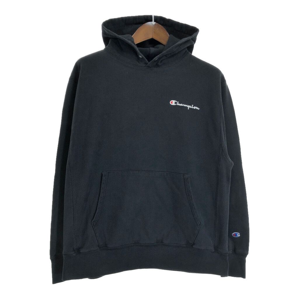 Champion チャンピオン REVERSE WEAVE リバースウィーブ スウェット パーカー ワンポイントロゴ ブラック (メンズ LARGE) 中古 古着 T0669
