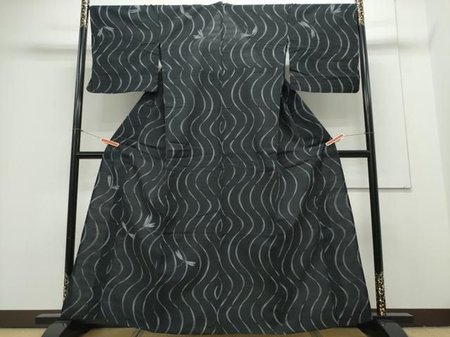 平和屋着物∴夏物 夢工房 浴衣 トンボ 蜻蛉 流水文 黒地 綿 CAAY4642ng