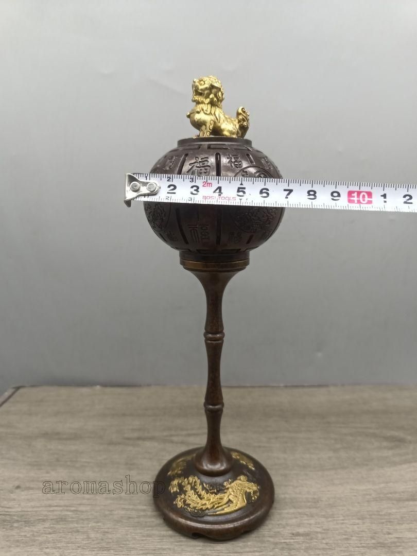 銅製 龍鳳高脚獅子蓋薫香炉 室内檀香炉 茶室薫炉 香道具 装飾品