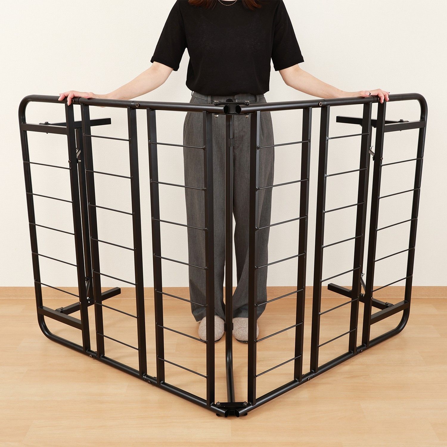 ♪簡単収納 折り畳み パイプベッド ブラック シングル 工具不要 ベッド 来客 簡易ベッド