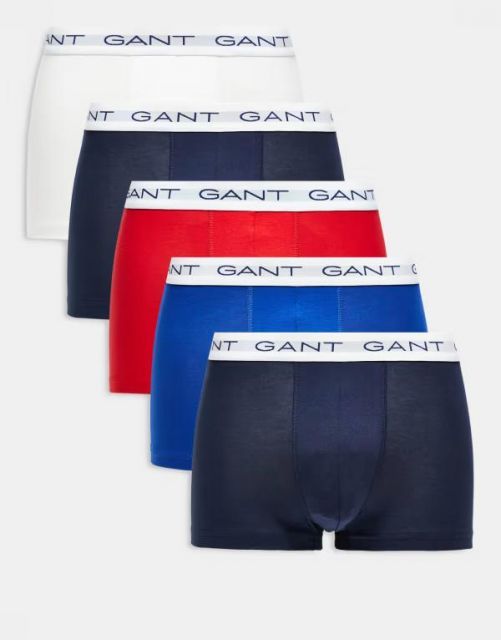 送料無料 ガント メンズ トランクス アンダーウェア GANT 5 pack boxer briefs with logo waistband in navy blue red white Multicolor