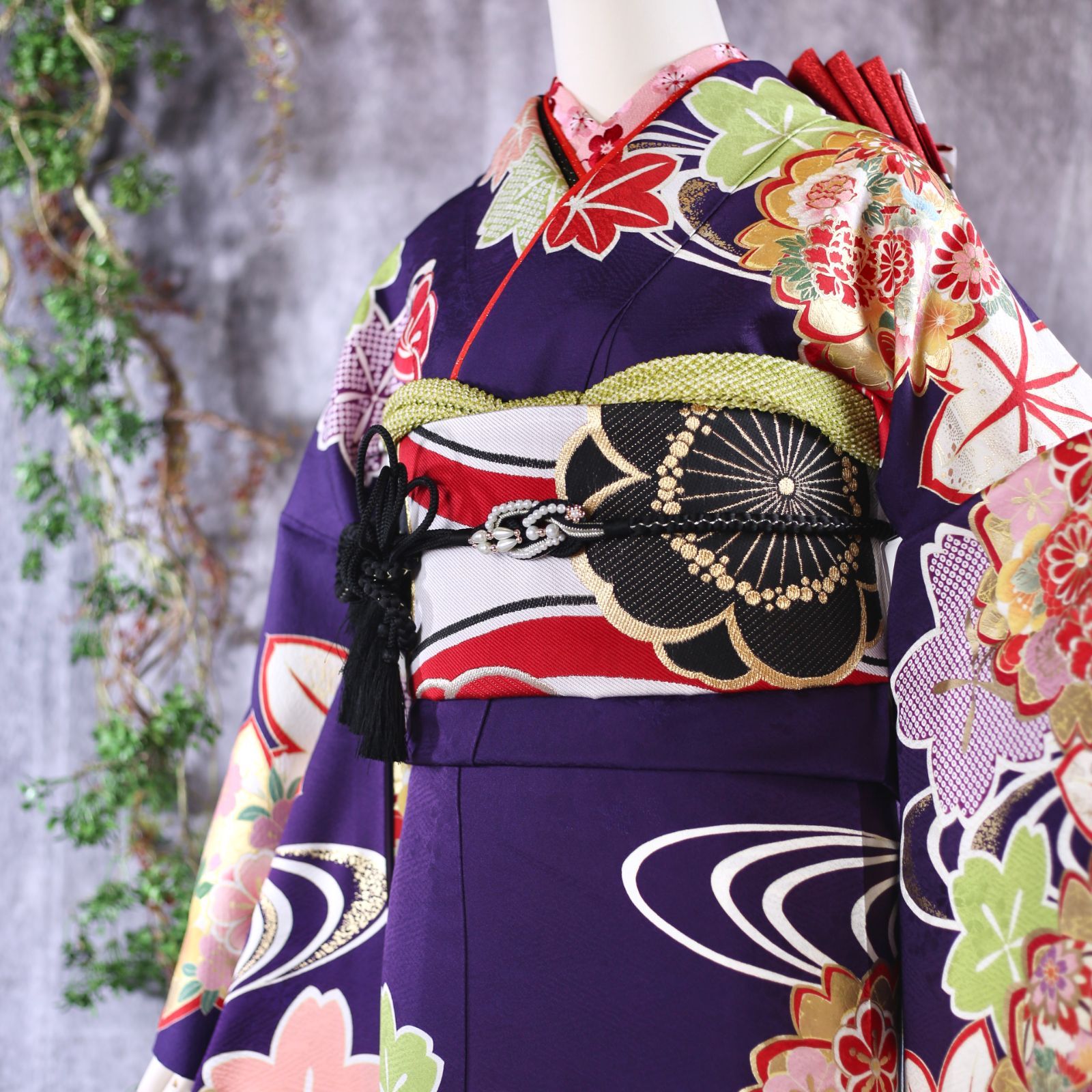 振袖フルセット 振袖セット 振袖 LLサイズ 紫紺×モダン 美品