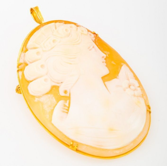 K18 シェルカメオ ブローチ ペンダント兼用 品番c21-125