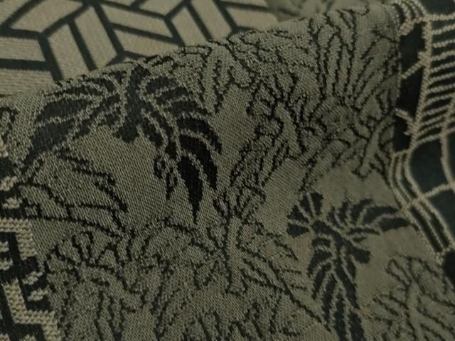 平和屋着物□極上 染色作家 斉藤三才 お召 市松 名物裂 三才鳥 黒