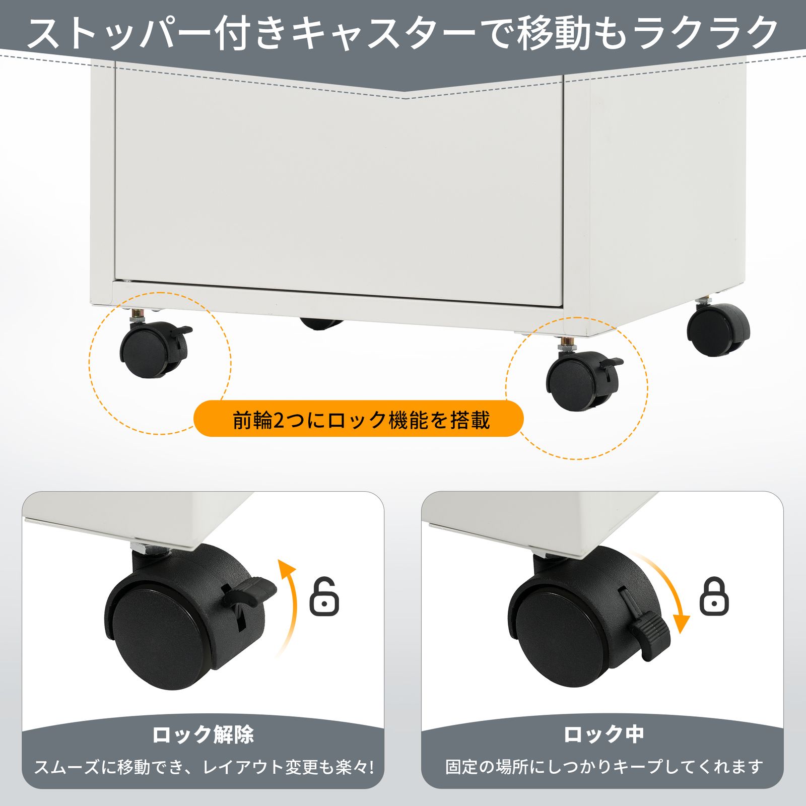 デスクワゴン サイドワゴン オフィスワゴン キャスター付き スチール製キャビネット 机下収納 袖机 可動棚 スリム ロッカー 鍵付き 引き出し付き 書類収納 ファイル収納 事務用家具 オフィ