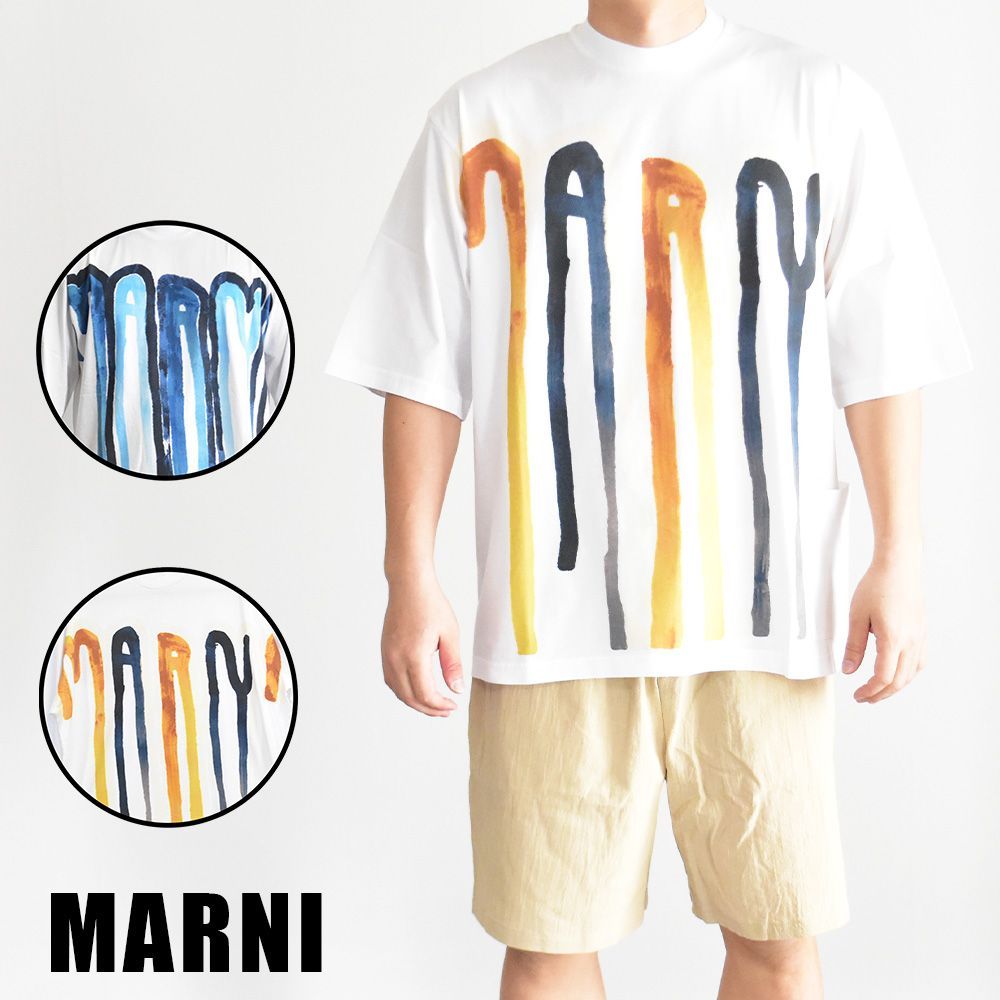 マルニ Tシャツ メンズ ロゴ 半袖 おしゃれ 水彩 デザイン ブランド 綿
