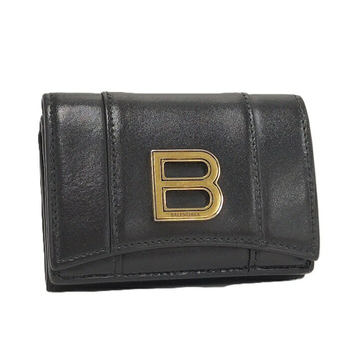 BALENCIAGA アワーグラス 三つ折り財布 レザー ブラック
