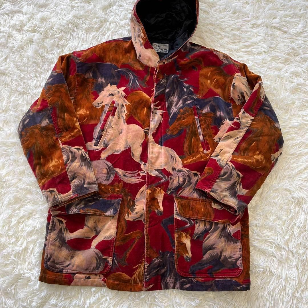 古着ヴィンテージKENZO jeans赤ケンゾー馬ホースアウター葛飾北斎