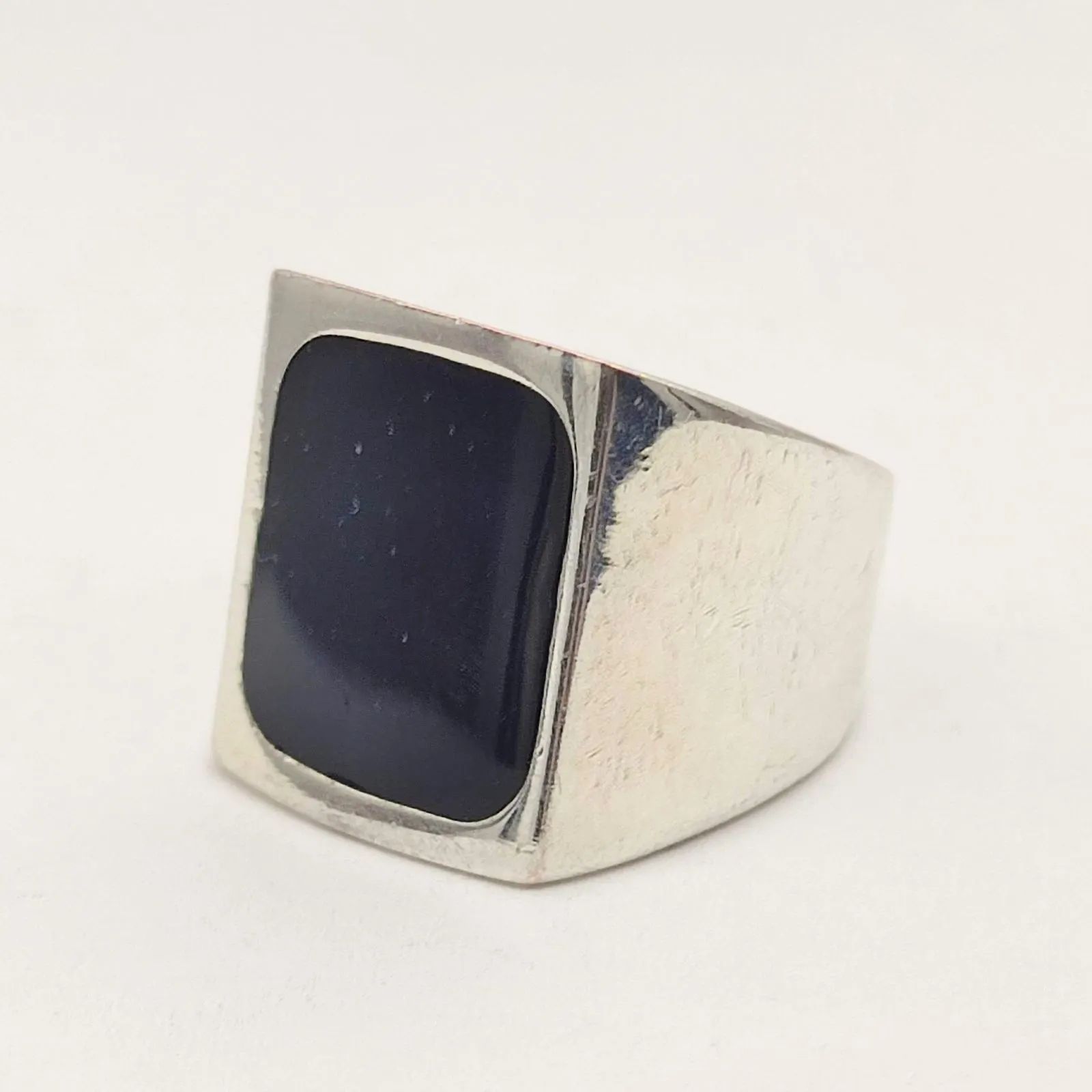 美品】agnes b. アニエスベー オニキススクエアシルバーリング 10号 
