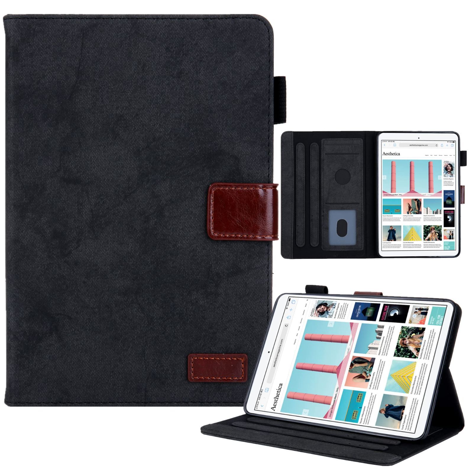 iPad Mini 6 ケース 手帳型 黒 デニム PUレザー - メルカリ