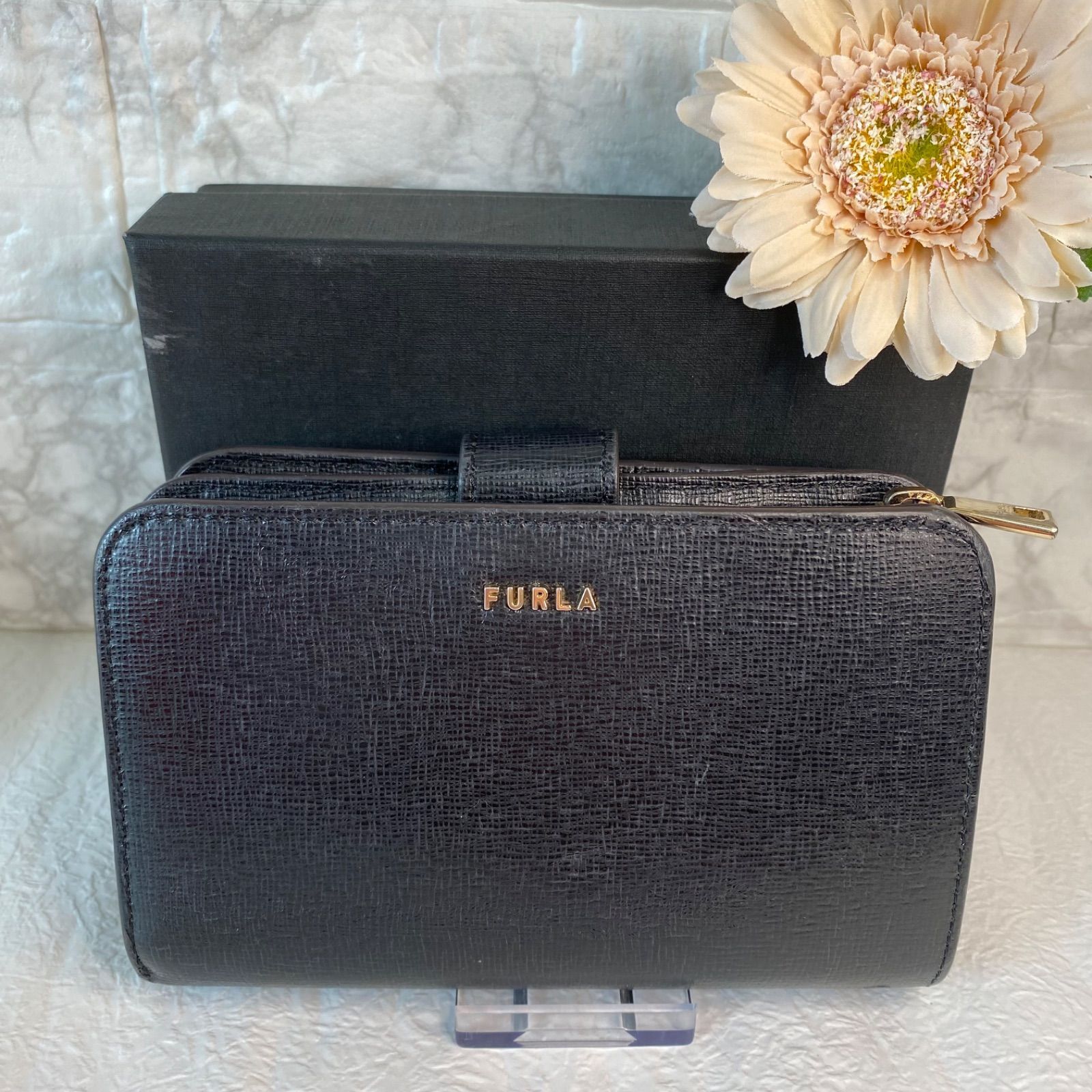 🤍極美品🤍FURLA バビロン L字ファスナー二つ折り財布 ブラック黒  