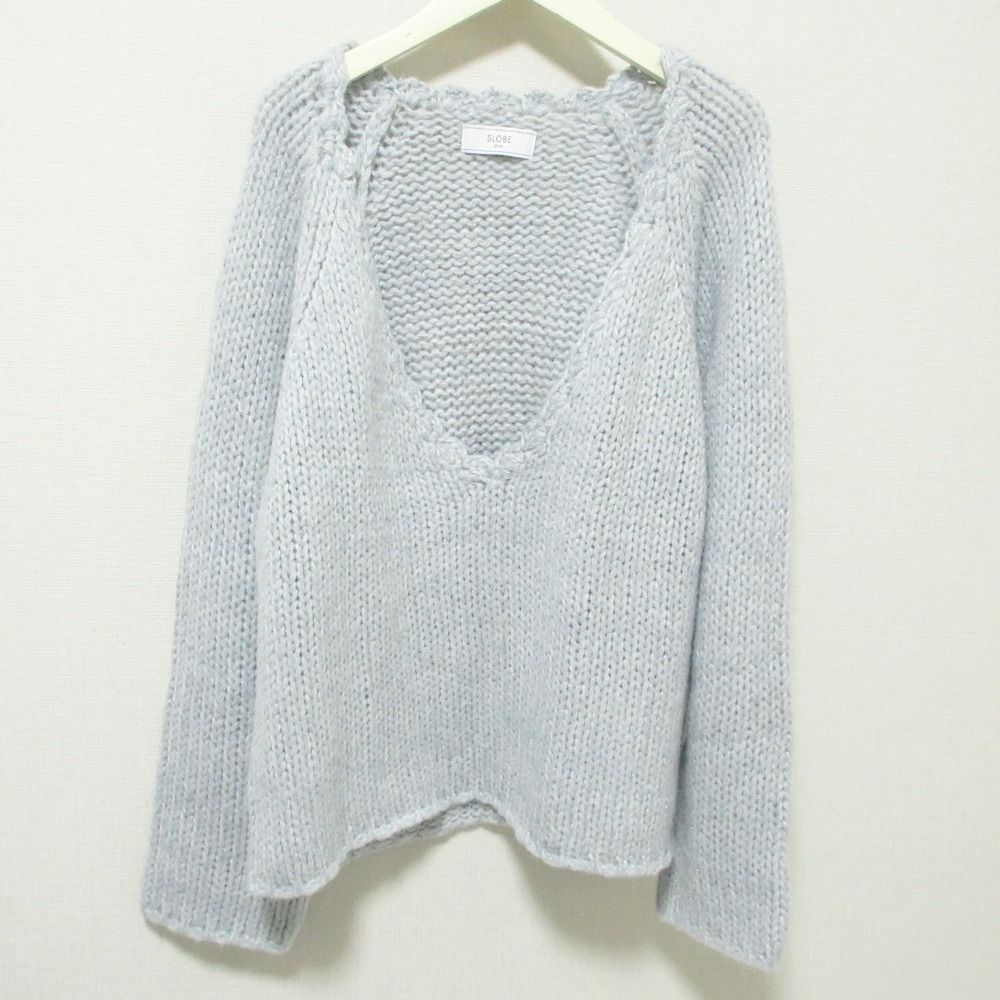 美品 24AW SLOBE IENA スローブイエナ ラメVネックニット プルオーバー セーター ライトブルー レディース 古着 中古 美品 24AW SLOBE IENA スローブイエナ ラメVネックニット プル