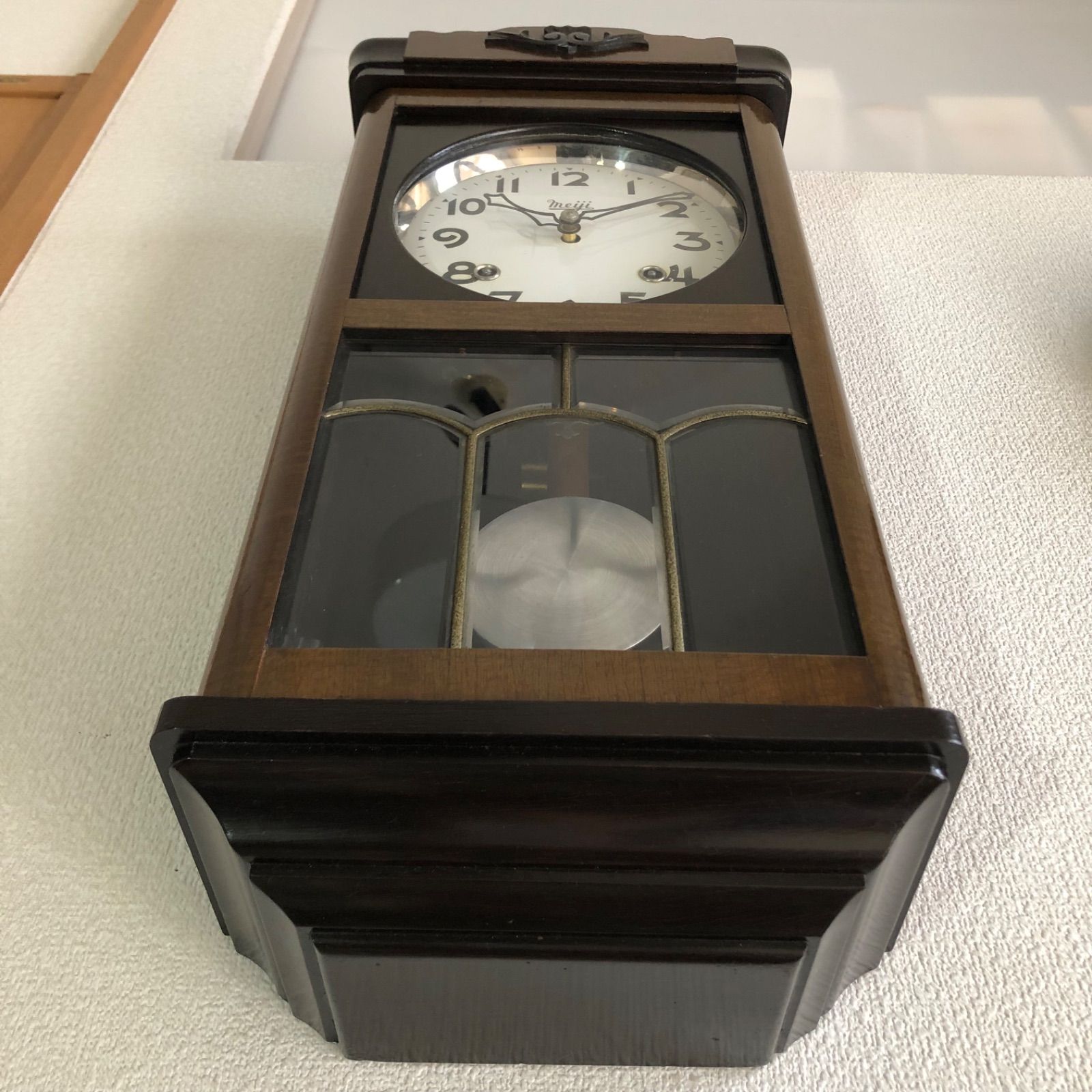 明治時代ゼンマイ式掛け時計 昭和10年頃 明治時計製造 ゼンマイ式 宮型掛け時計 オーバーホール済