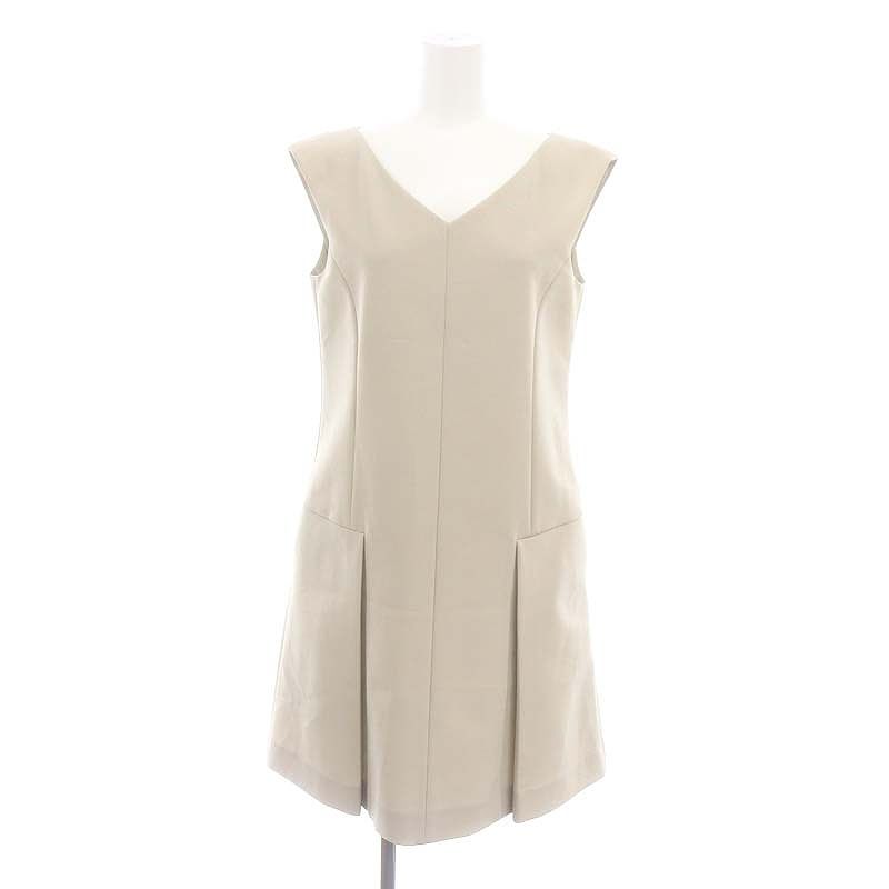 フォクシーニューヨーク FOXEY NEW YORK ストレッチグログランワンピース ミニ ノースリーブ Vネック 38 ベージュ 37801 |DO OS PN