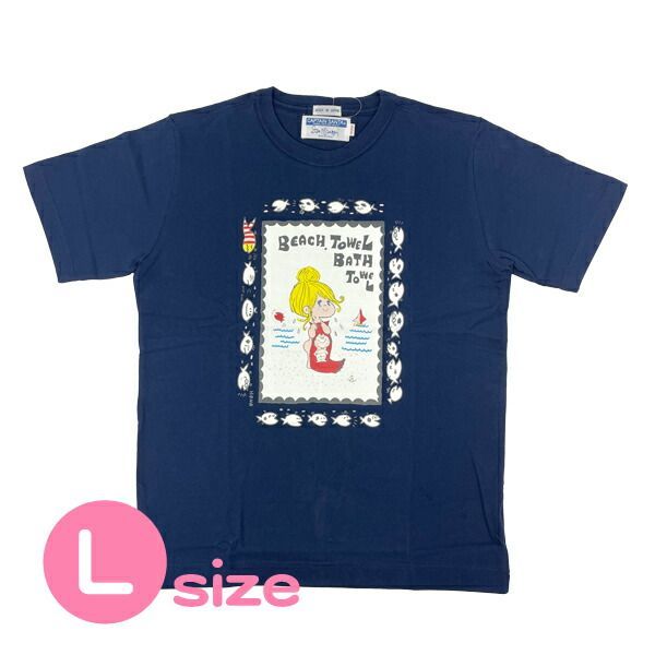 水森亜土 キャプテンサンタ コラボ Tシャツ L ネイビー アパレル