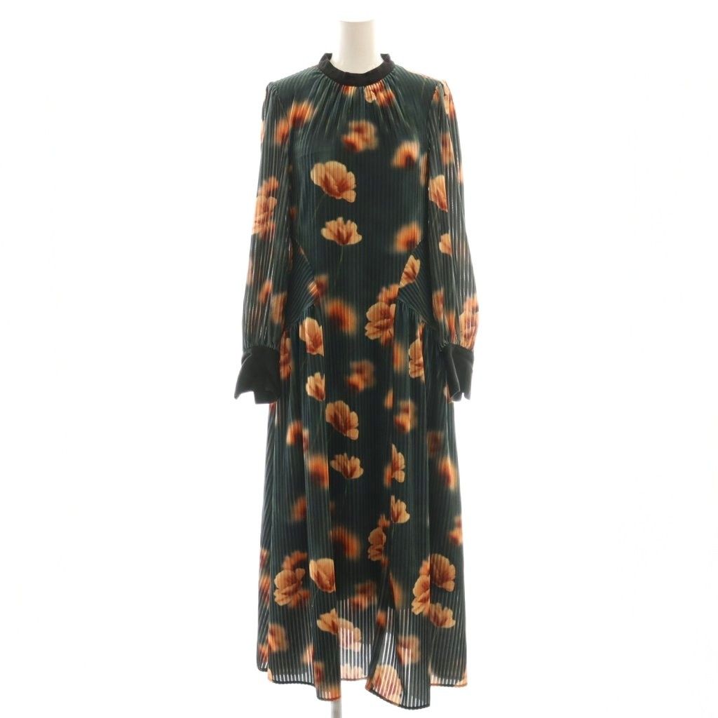 アメリヴィンテージ Ameri VINTAGE MILA VELOUR CUT DRESS ワンピース マキシ ロング 長袖 S 緑 グリーン |AT OS