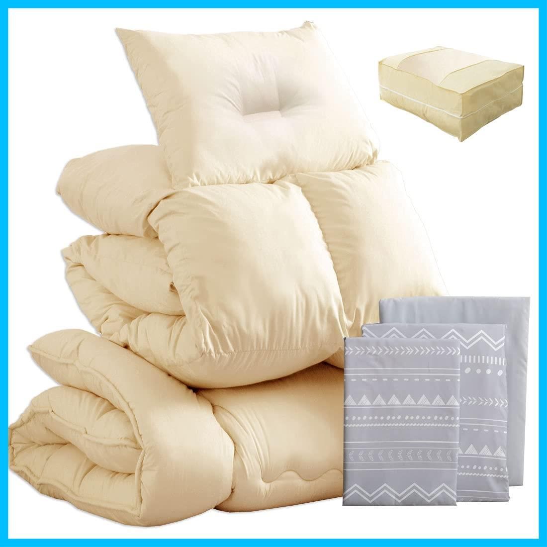 シングル 羽根布団 布団セット 7点セット 首元まで暖か襟丸＆フェザー30％増量 増量2.0 kg スモールフェザー100％ 抗菌 防臭 掛け布団 タンスのゲン 敷布団 枕 セット モノネイチャー 34 76225