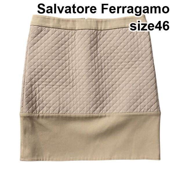 ●◆ サルヴァトーレフェラガモ Salvatore Ferragamo キルティングスカート 膝丈 タイトスカート ベージュ 46 3L 15号 レディース S5W200