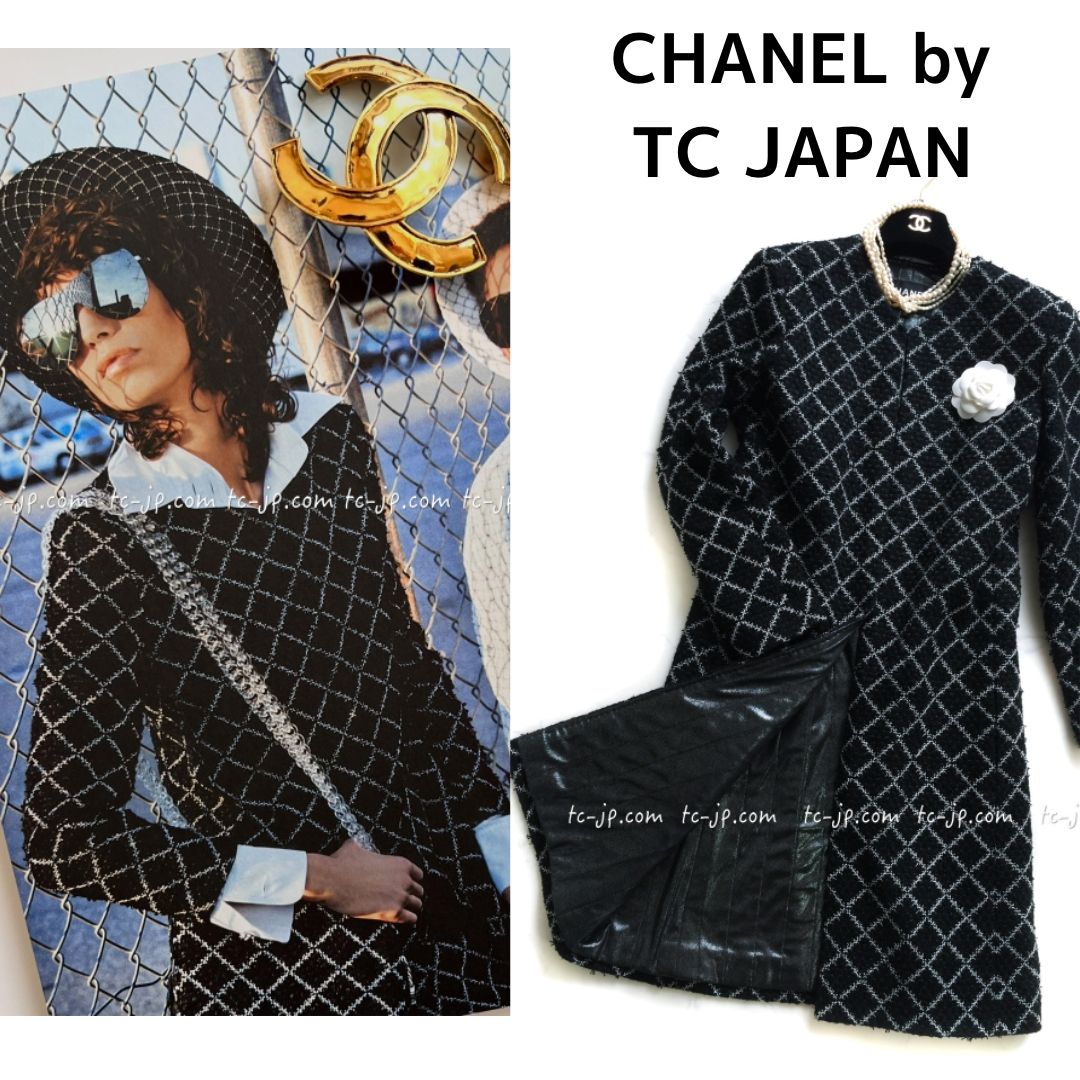 シャネル コート CHANEL 87万 ブラック ホワイト 春夏 サマー ツイード マトラッセ カール ラガーフェルド作 ランウェイ登場 34 36 特殊裏地 ロング ジャケット