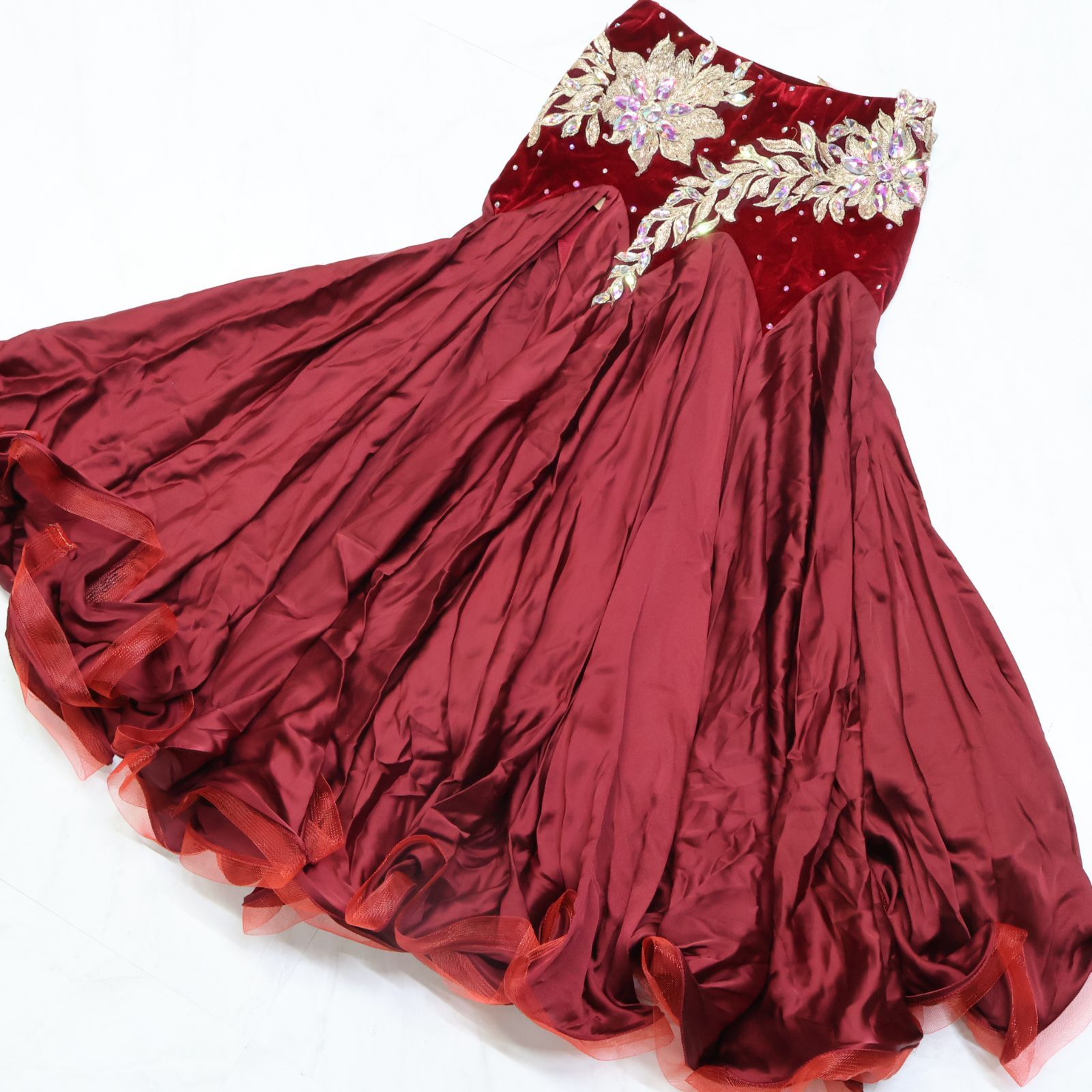 ベリーダンス用 オリエンタル衣装】レッド ラインストーン 赤 シルバー