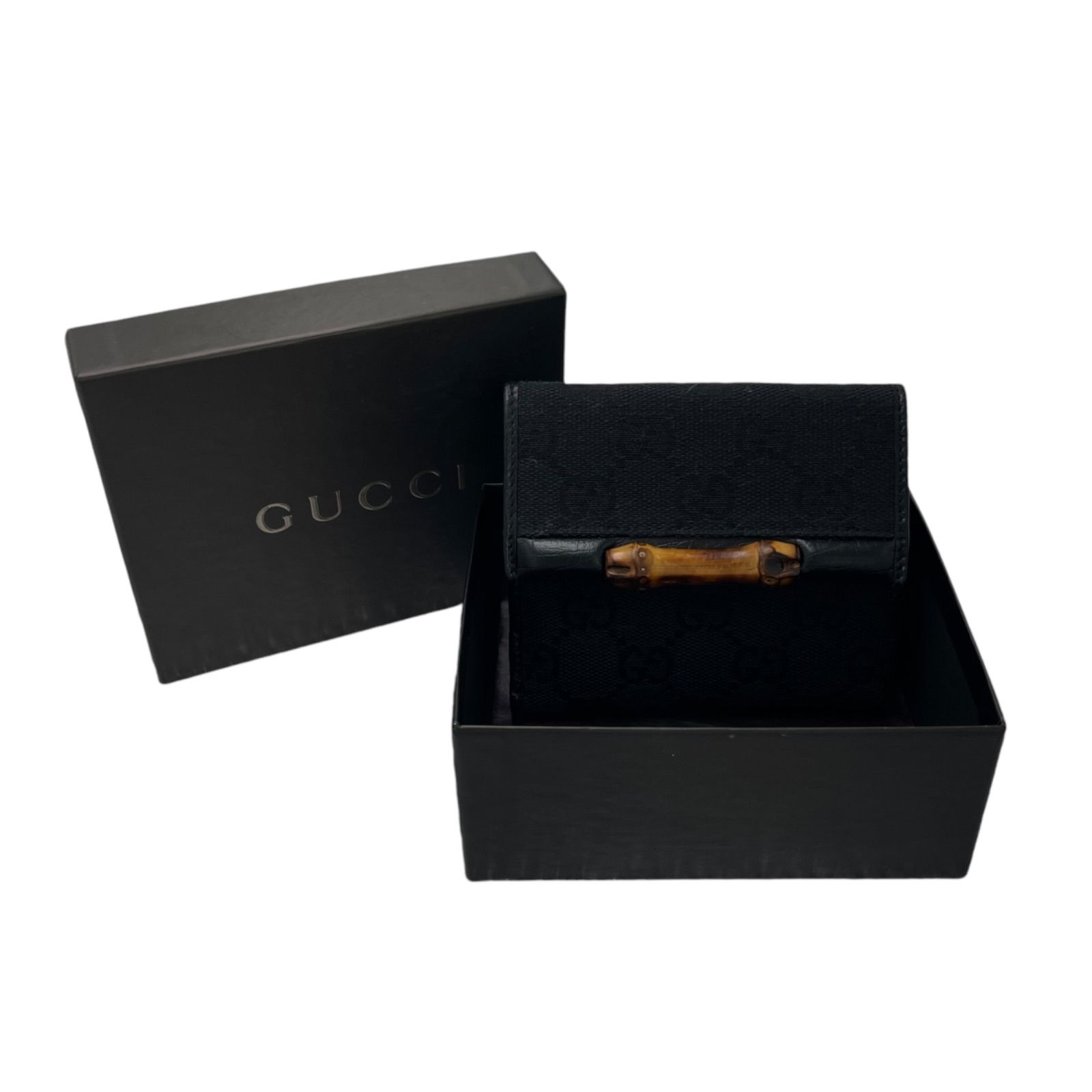 GUCCI グッチ 二つ折り財布 GG バンブー黒 キャンバス ブラック