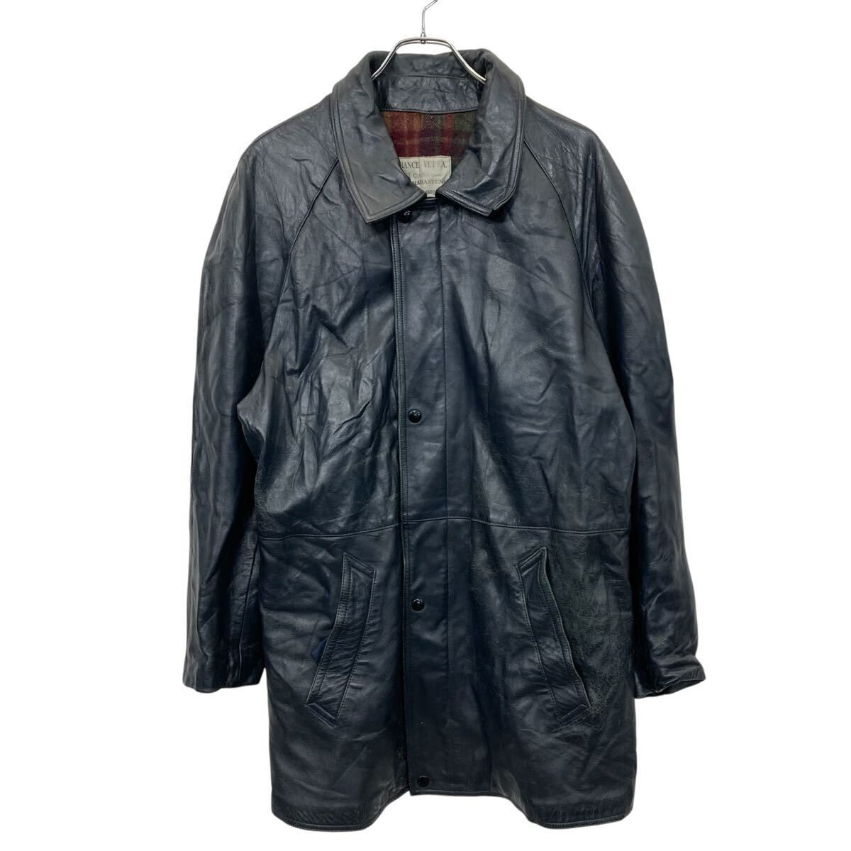 ユーロ レザーカーコート Mサイズ位 ブラック フランス ヴィンテージ