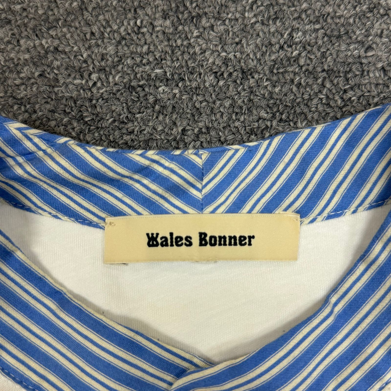 Wales Bonner ストライプドッキングパネルシャツ 長袖 バンドカラー 