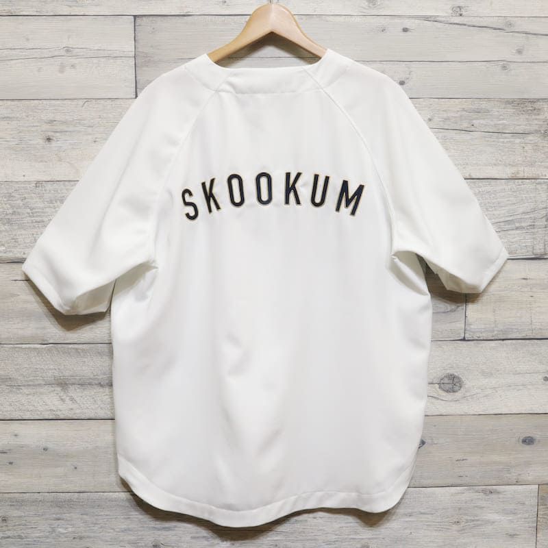 希少 JACKROSE スクーカム 半袖シャツ ストライプ 刺繍ロゴ 白 紺 L 新品 メンズ スクーカム SKOOKUM JACKROSE ジャックローズ