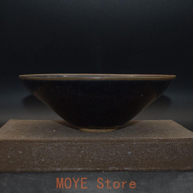 宋代吉州窯黒釉手彫り花柄笠碗 景徳鎮陶磁器 装飾品 現代工芸品