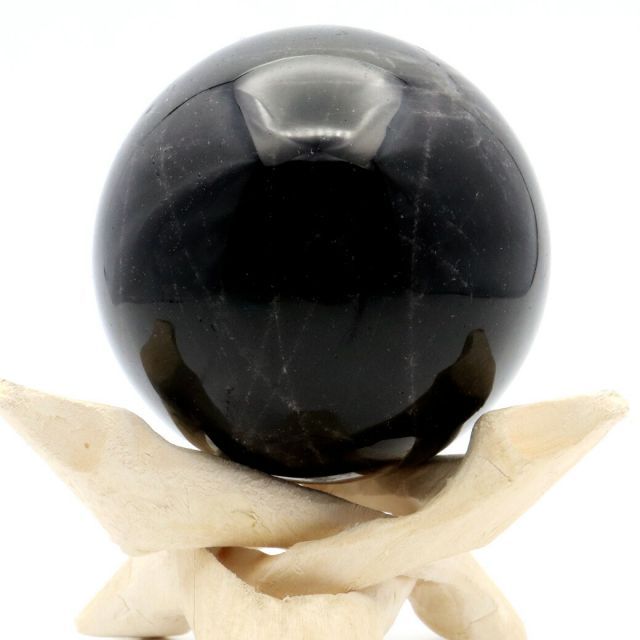 モリオン 黒水晶 丸玉 木製台座付き 直径 70.8mm 山東省産 天然石