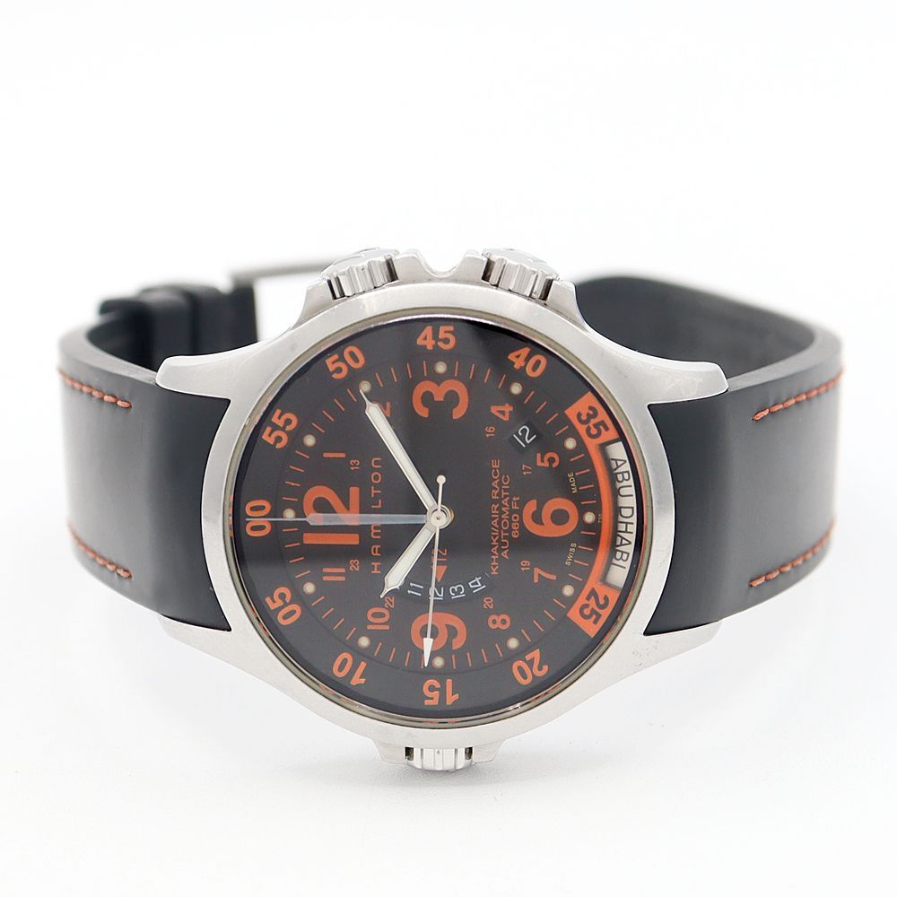 HAMILTON ハミルトン カーキ GMT エアレース H77665373 H776650 デイト 黒 ブラック オレンジ SS ステンレス 純正ベルト 純正尾錠 メンズ 自動巻き【6ヶ月保証】【腕時計】【中古】 HAMILTON ハミルトン カーキ GMT エアレース H77665373 H776650 デイト