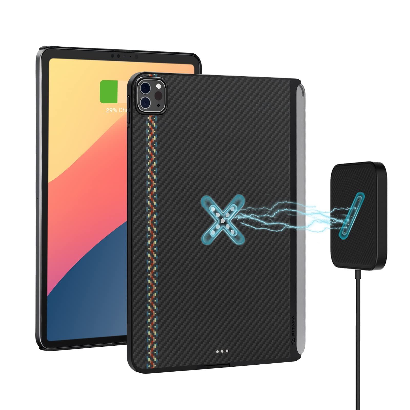 VGP 2025受賞 PITAKA 2025|2021 iPad Pro 12.9インチ ケース ワイヤレスのように充電 MagEZ Case Pro アラミド繊維ケース 磁気吸着 マジックキーボードに対応 Smart Keyboard Foli